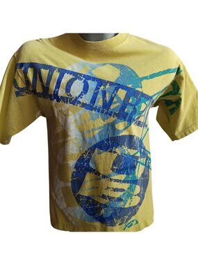 Vintage 90's Mens Small T-Shirt Unionbay Y2K Yellow AOP Crackle Trashed
